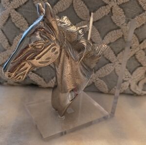 Lucite & Silver Bookend Horse Head
